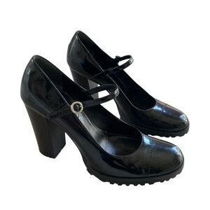 Miu Miu Black Patent Mary Jane Heels with Ankle Strap